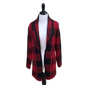 Allison Daley Women's S Small Open Front Knit Cardigan Boucle Thread Plaid Soft